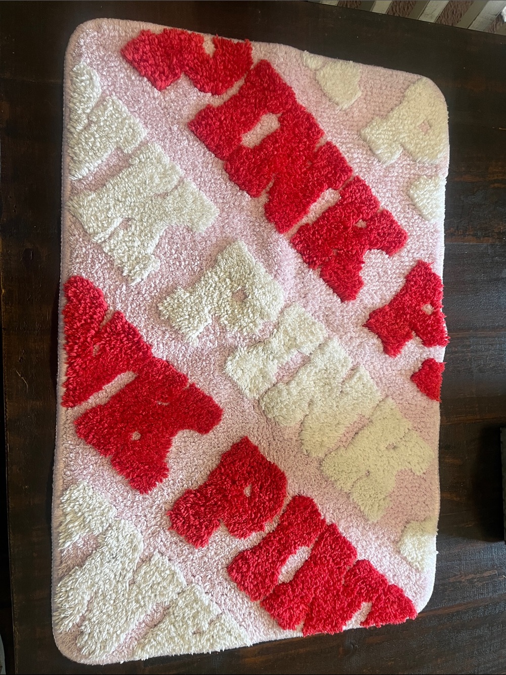 Red/white/pink Victoria secret Bath Rug Textured Throw Rug - Chunky Lettering
